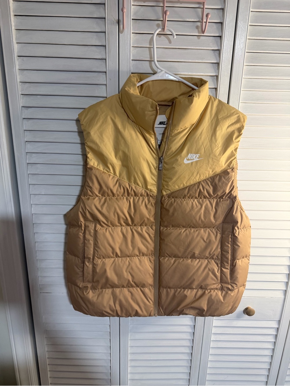 Nike Men’s Two-Tone Puffer Vest in Yellow and Tan